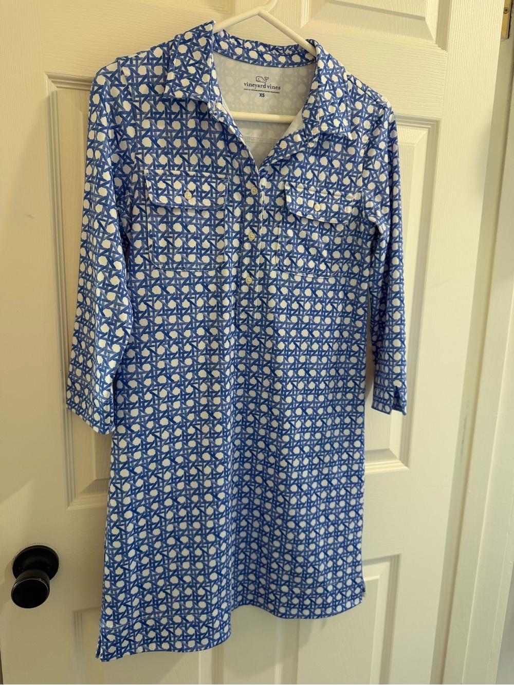Vineyard Vines Blue and White Geometric Shirt Dress